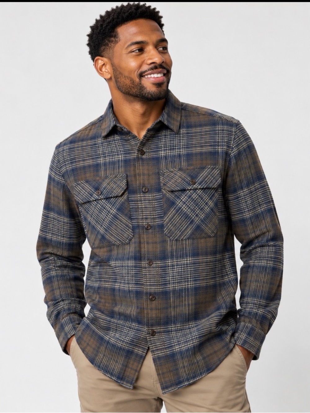 KÜHL RYDR Flannel Shirt Mens M Plaid Brown Blue Style 7587 Outdoor